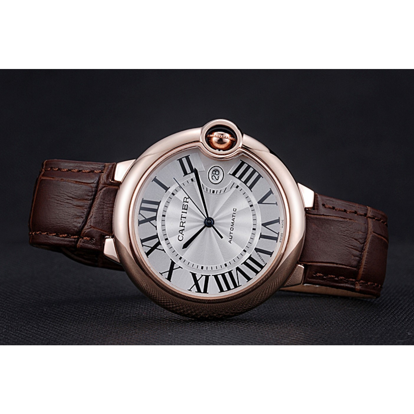 MiroTime Swiss Cartier Ballon Bleu Brown Leather Bracelet 622064