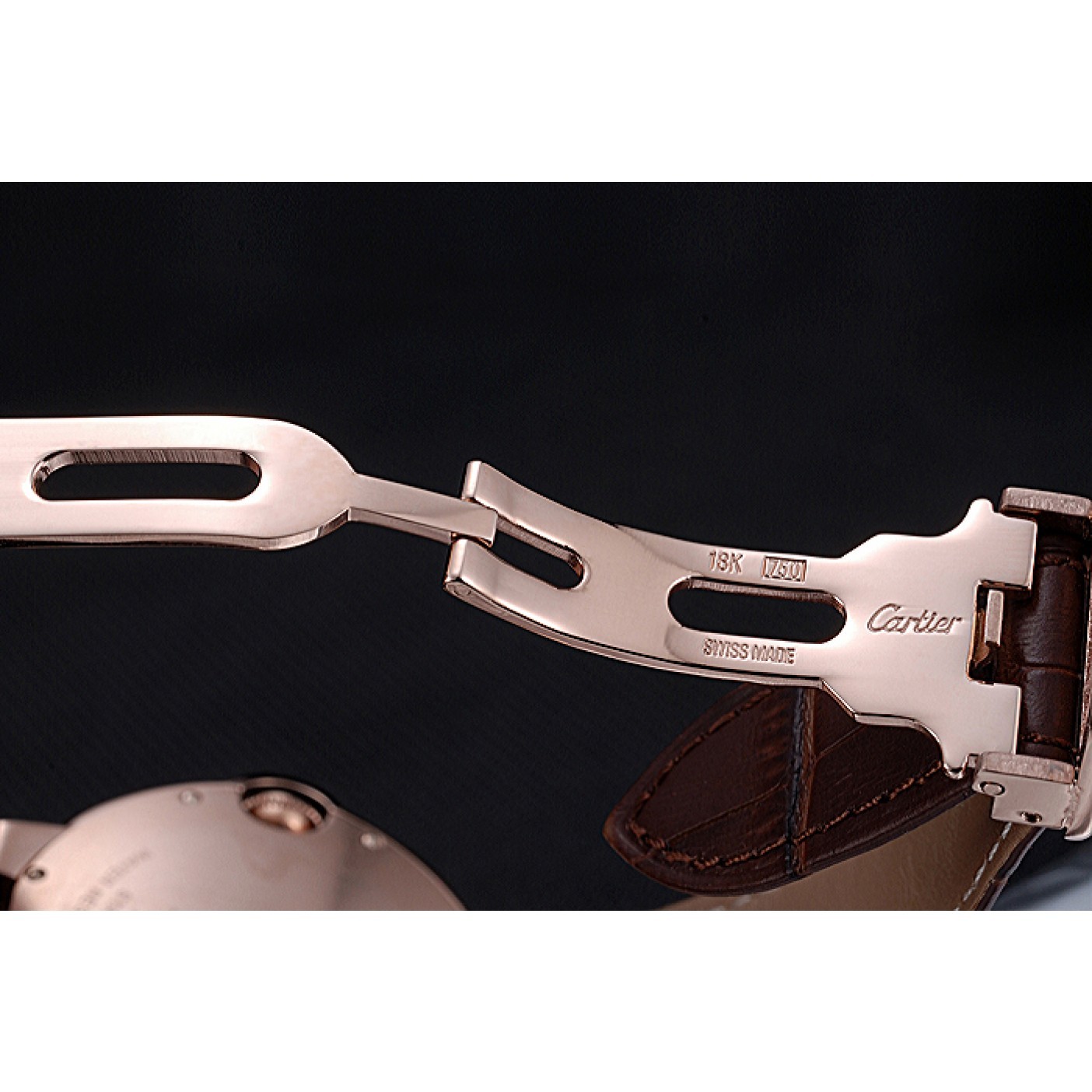 MiroTime Swiss Cartier Ballon Bleu Brown Leather Bracelet 622064