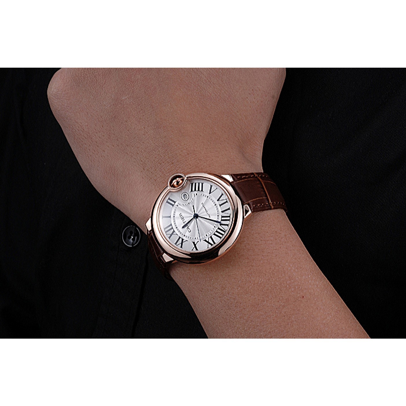 MiroTime Swiss Cartier Ballon Bleu Brown Leather Bracelet 622064