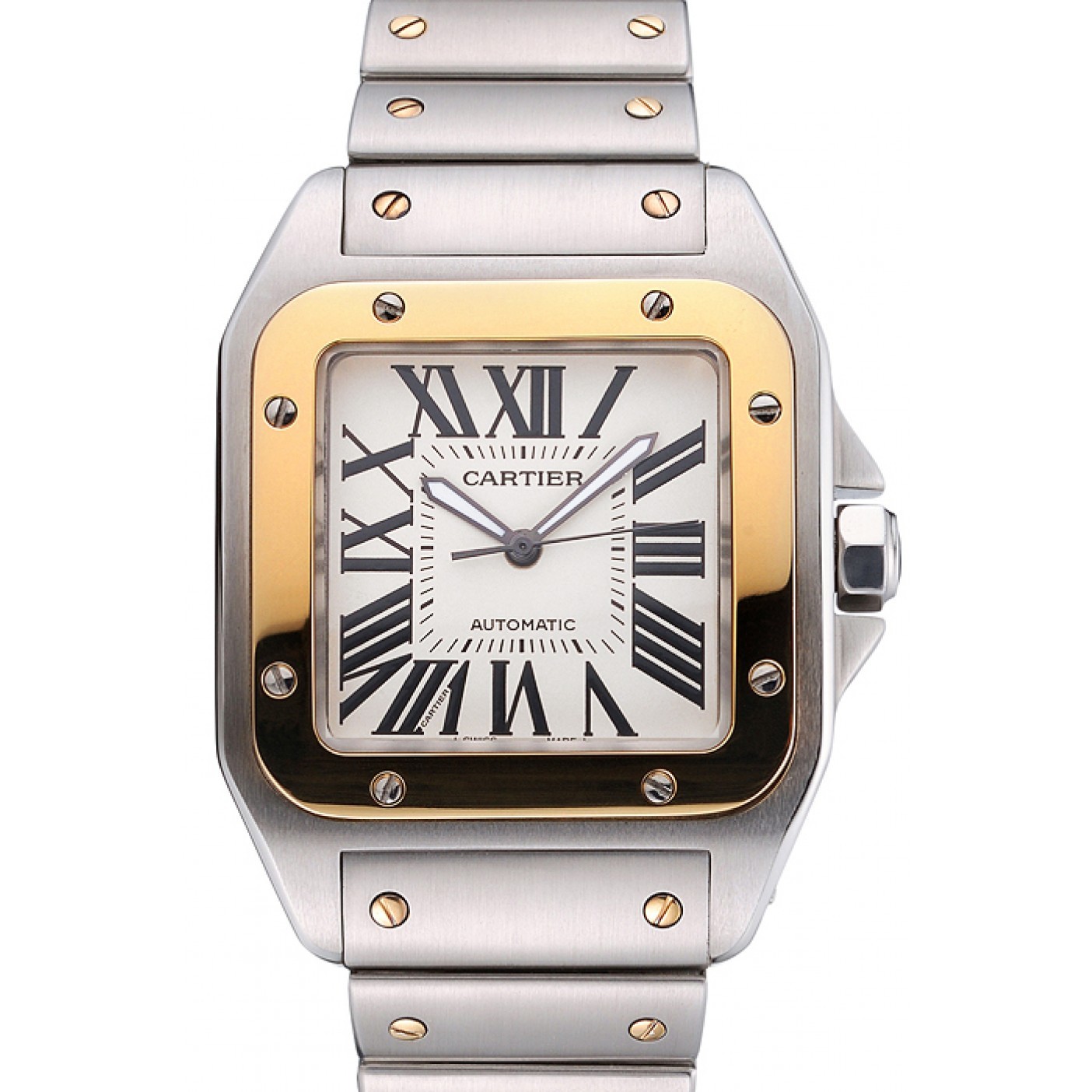 MiroTime Swiss Cartier Santos De Cartier Galbee Yellow Gold and Steel Case Steel Bracelet 622643