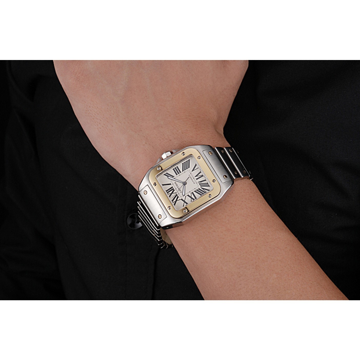 MiroTime Swiss Cartier Santos De Cartier Galbee Yellow Gold and Steel Case Steel Bracelet 622643