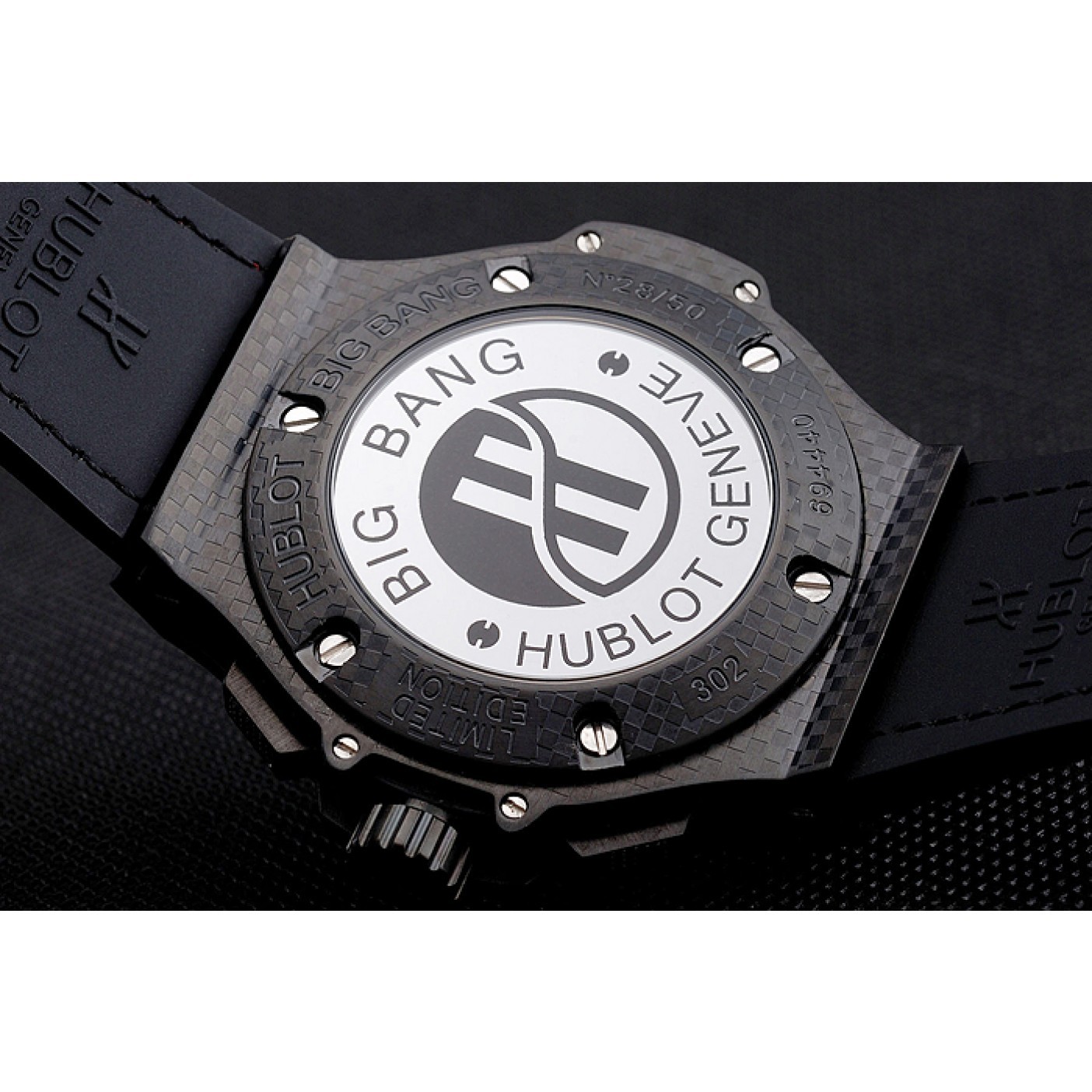 MiroTime Hublot Big Bang Carbon Dial Carbon Case And Bezel Black Leather Strap 622773