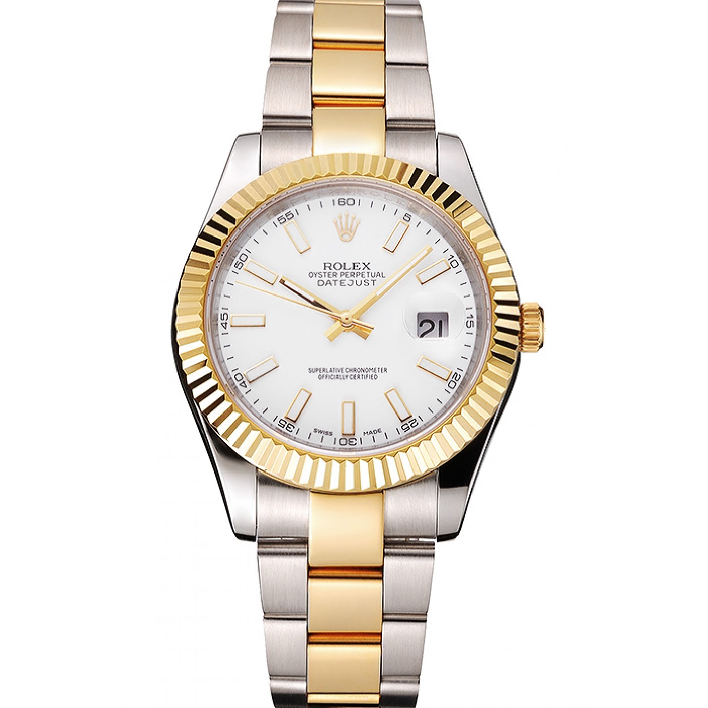 MiroTime Swiss Rolex Datejust White Dial Stainless Steel Case Two Tone Gold Bracelet