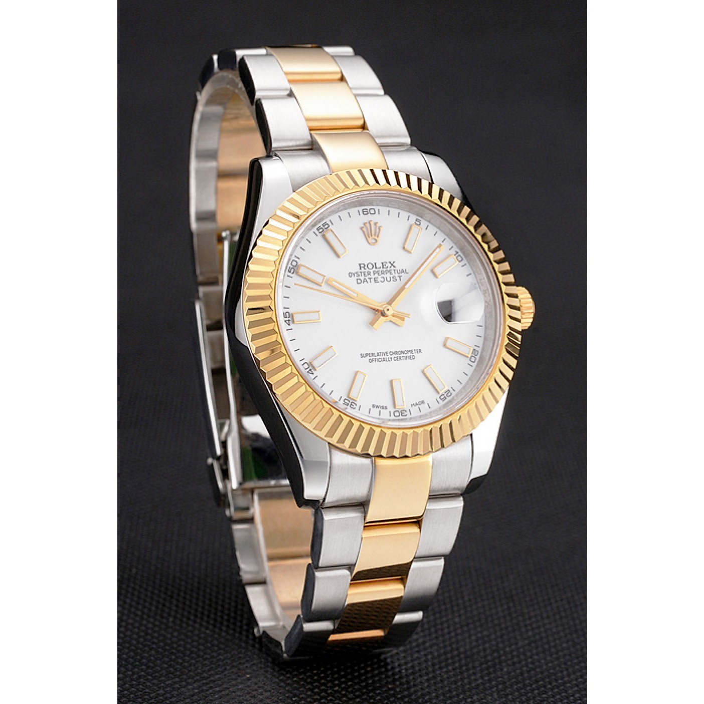 MiroTime Swiss Rolex Datejust White Dial Stainless Steel Case Two Tone Gold Bracelet