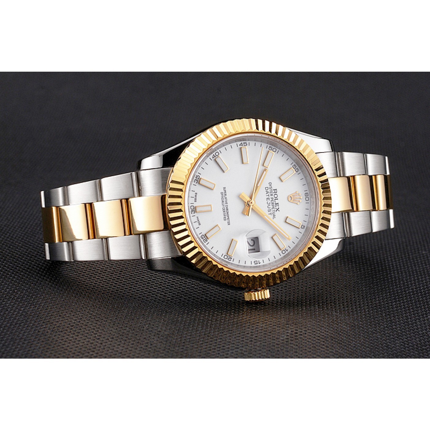 MiroTime Swiss Rolex Datejust White Dial Stainless Steel Case Two Tone Gold Bracelet