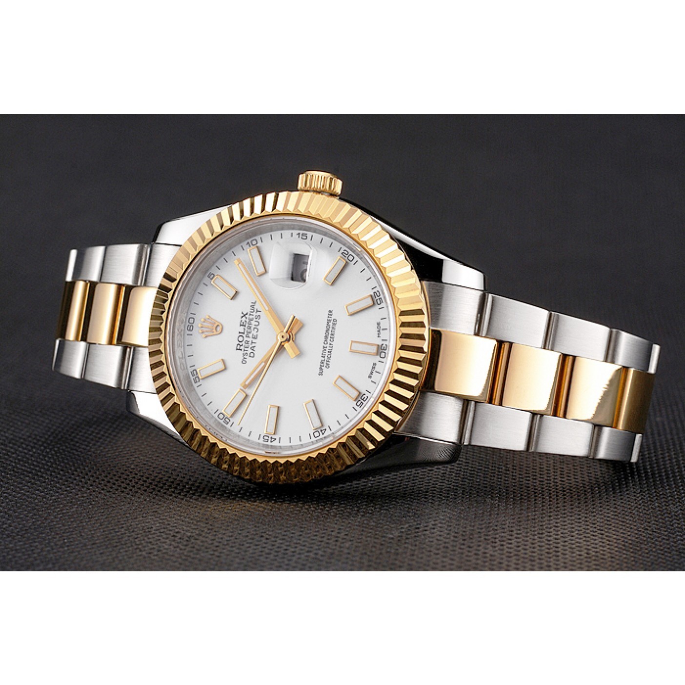 MiroTime Swiss Rolex Datejust White Dial Stainless Steel Case Two Tone Gold Bracelet
