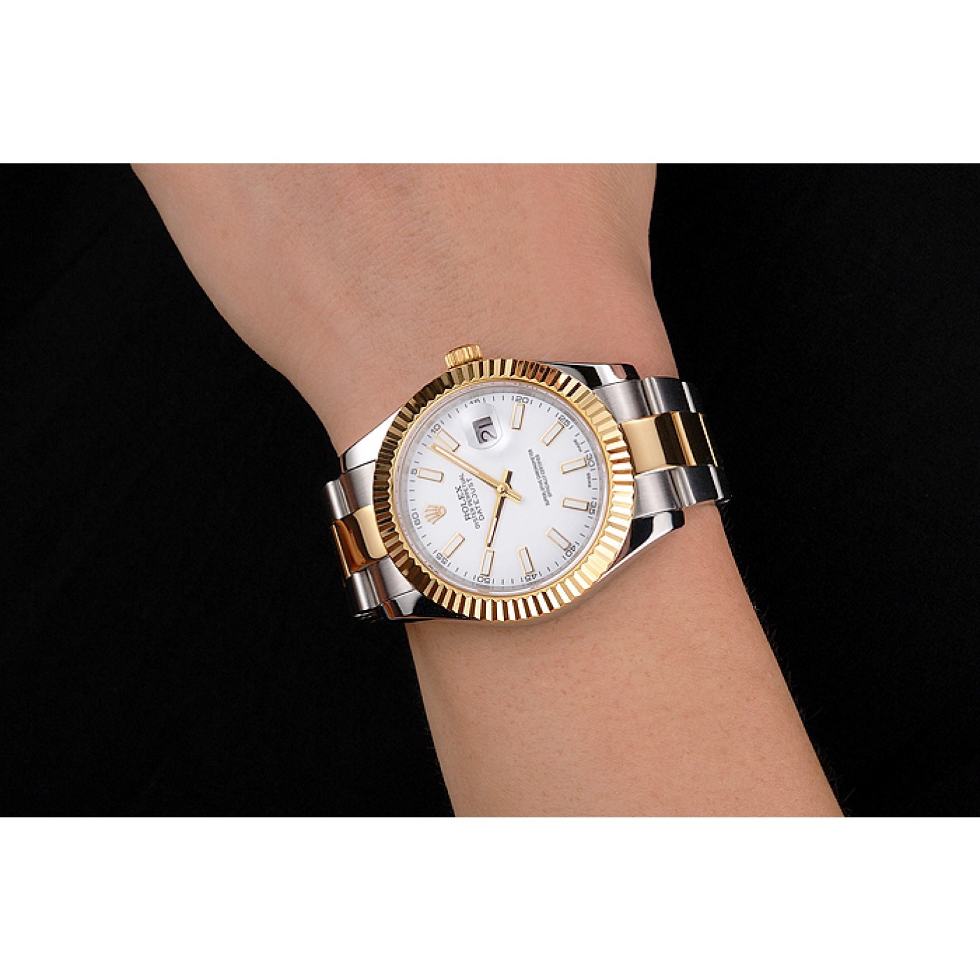 MiroTime Swiss Rolex Datejust White Dial Stainless Steel Case Two Tone Gold Bracelet