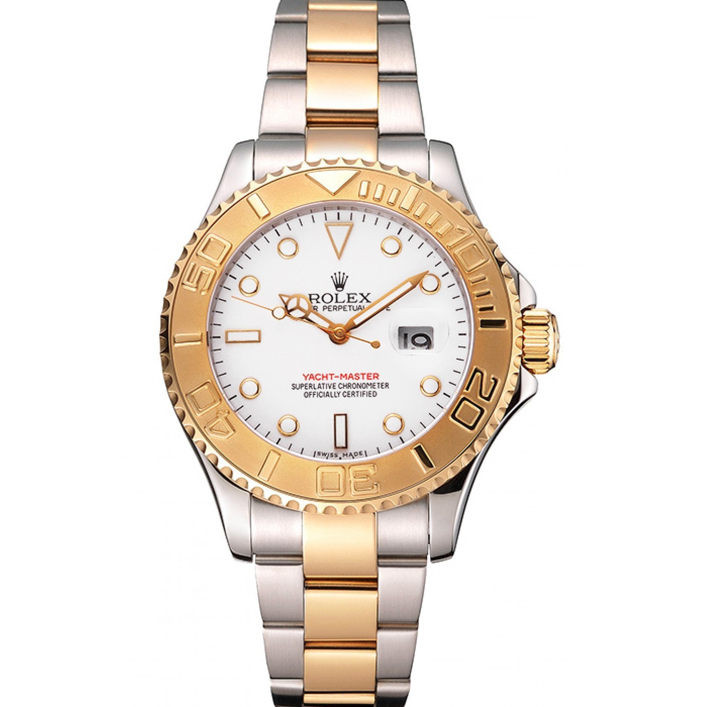 MiroTime Rolex Yacht-Master White Dial Gold Bezel Stainless Steel Case Two Tone Bracelet