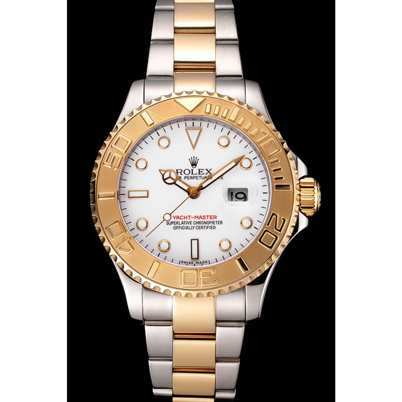MiroTime Rolex Yacht-Master White Dial Gold Bezel Stainless Steel Case Two Tone Bracelet