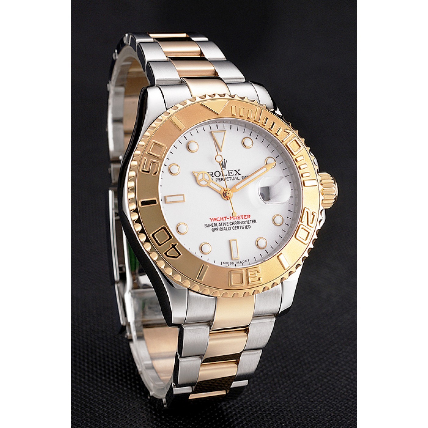 MiroTime Rolex Yacht-Master White Dial Gold Bezel Stainless Steel Case Two Tone Bracelet