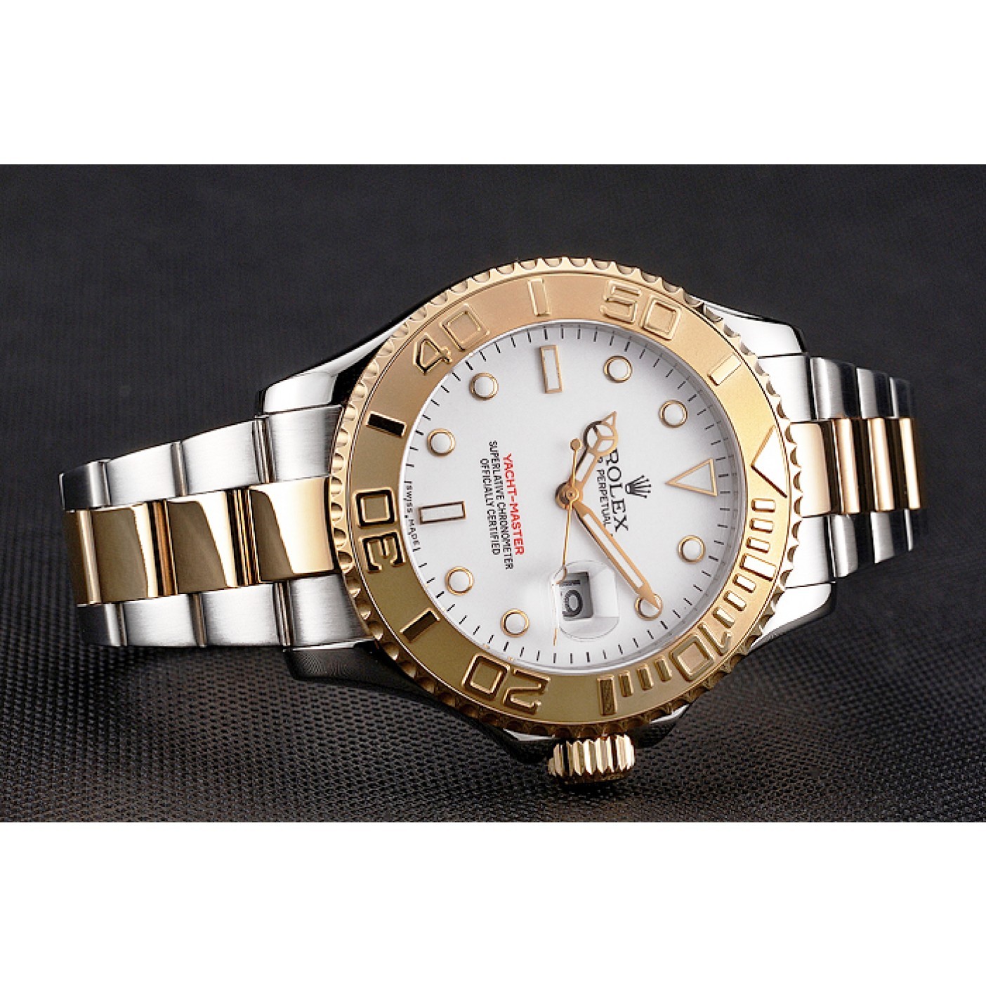 MiroTime Rolex Yacht-Master White Dial Gold Bezel Stainless Steel Case Two Tone Bracelet