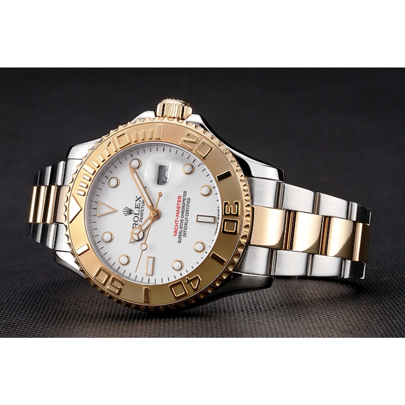 MiroTime Rolex Yacht-Master White Dial Gold Bezel Stainless Steel Case Two Tone Bracelet