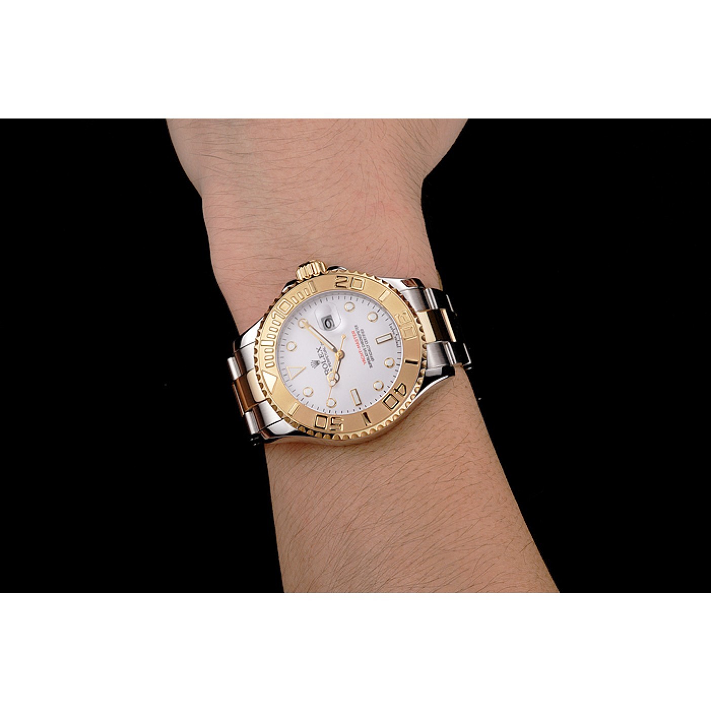 MiroTime Rolex Yacht-Master White Dial Gold Bezel Stainless Steel Case Two Tone Bracelet