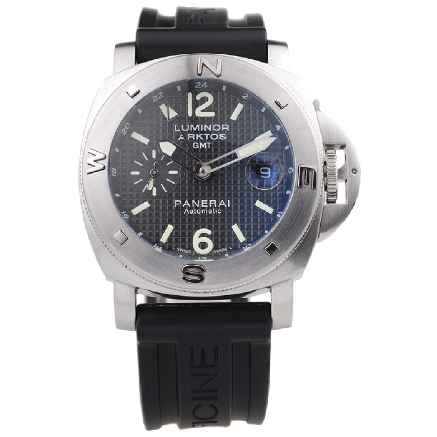 MiroTime Panerai Luminor Brushed Stainless Steel Case Black Dial Black Rubber Strap 98163