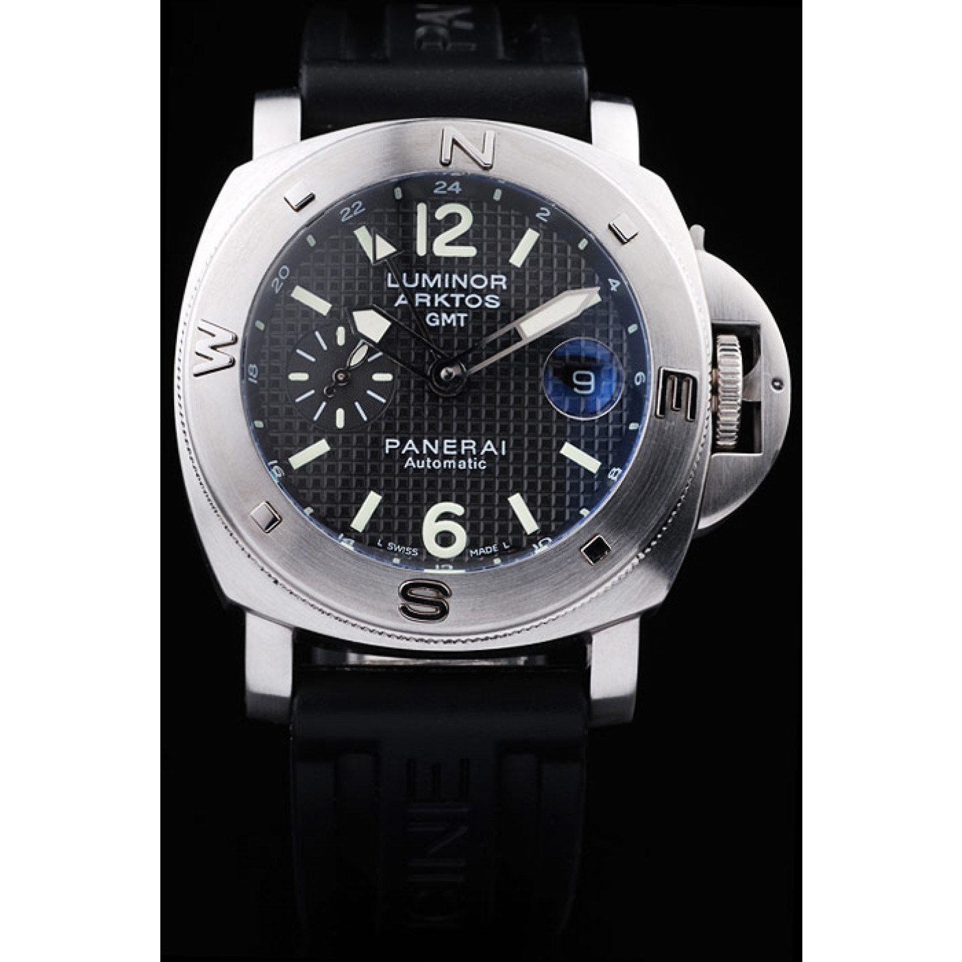 MiroTime Panerai Luminor Brushed Stainless Steel Case Black Dial Black Rubber Strap 98163