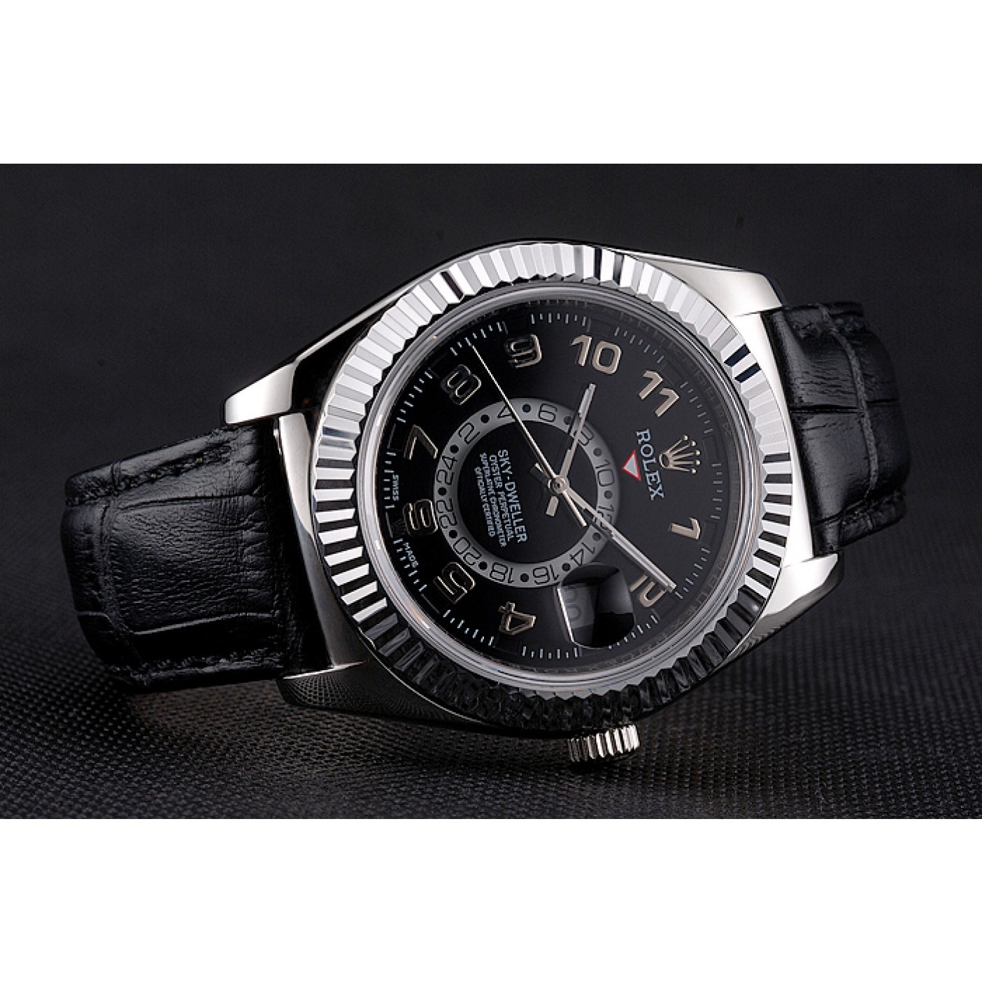 MiroTime Rolex Sky Dweller Black Dial Stainless Steel Case Black Leather Strap
