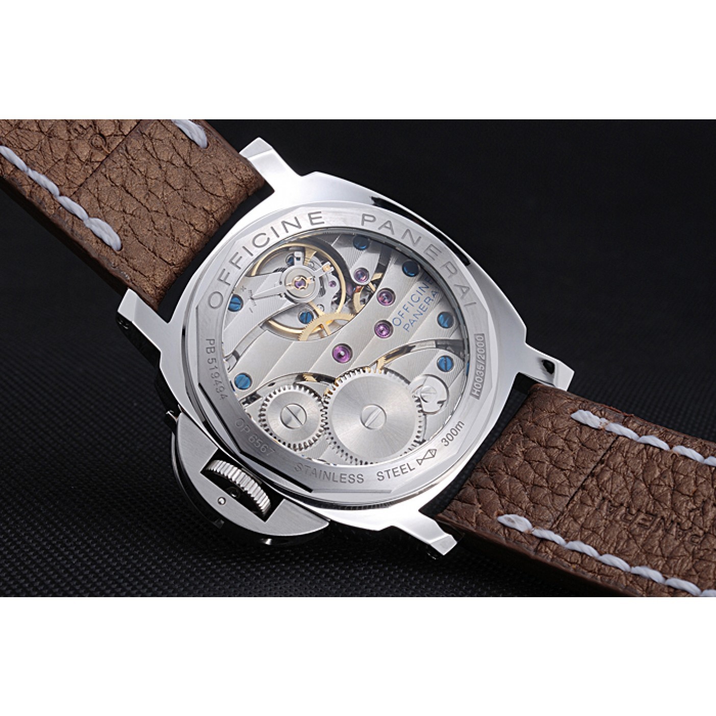 MiroTime Panerai Luminor Marina Stainless Steel Bezel Brown Leather Bracelet 622314