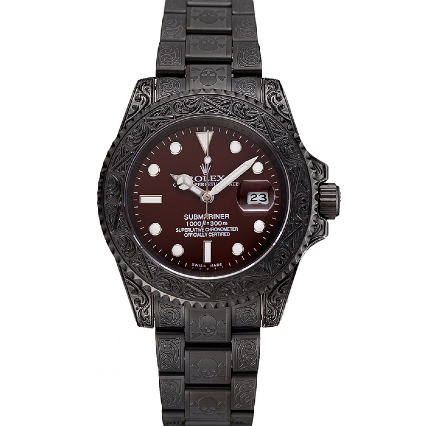 MiroTime Rolex Submariner Skull Limited Edition Brown Dial All Black Case And Bracelet 1454075