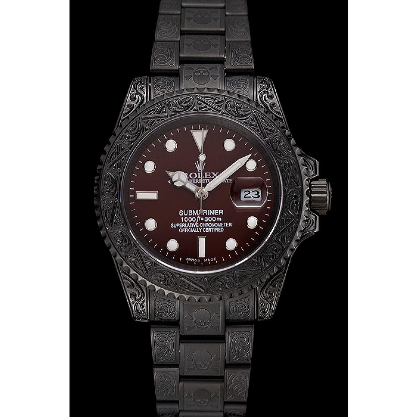 MiroTime Rolex Submariner Skull Limited Edition Brown Dial All Black Case And Bracelet 1454075