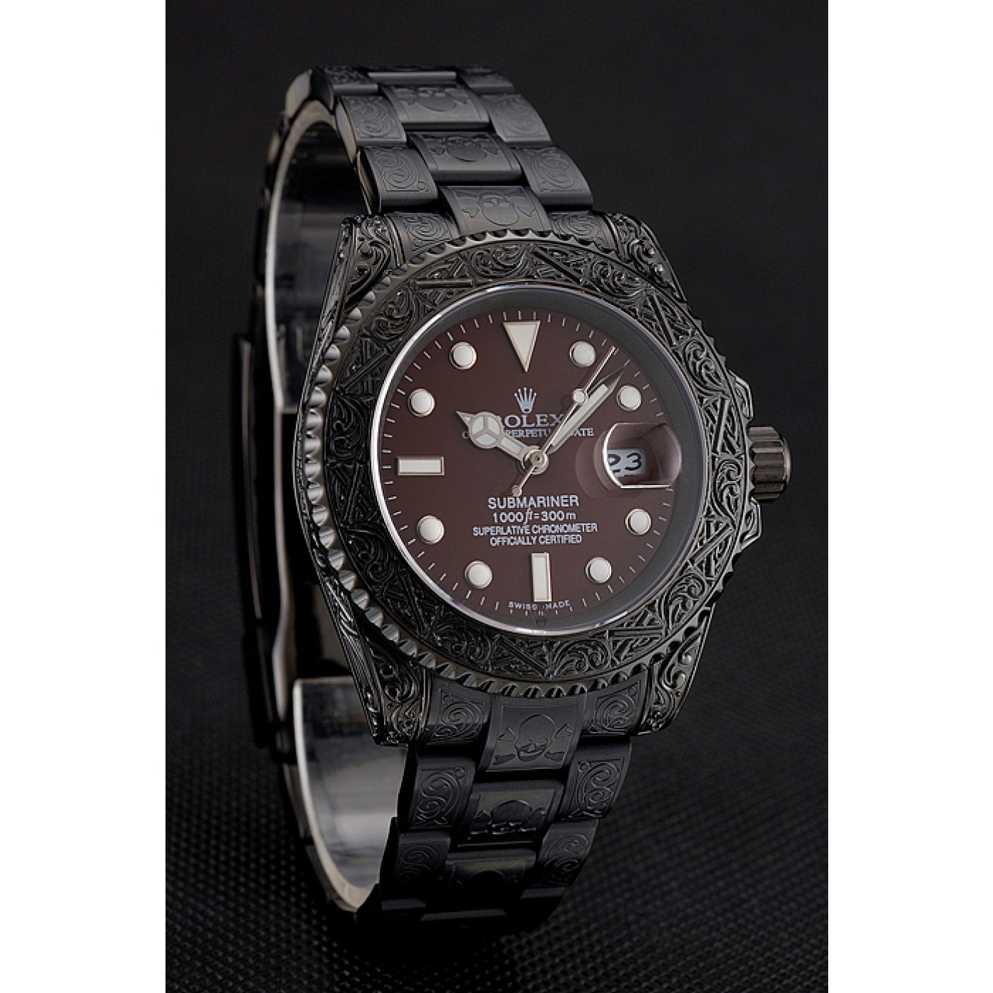 MiroTime Rolex Submariner Skull Limited Edition Brown Dial All Black Case And Bracelet 1454075