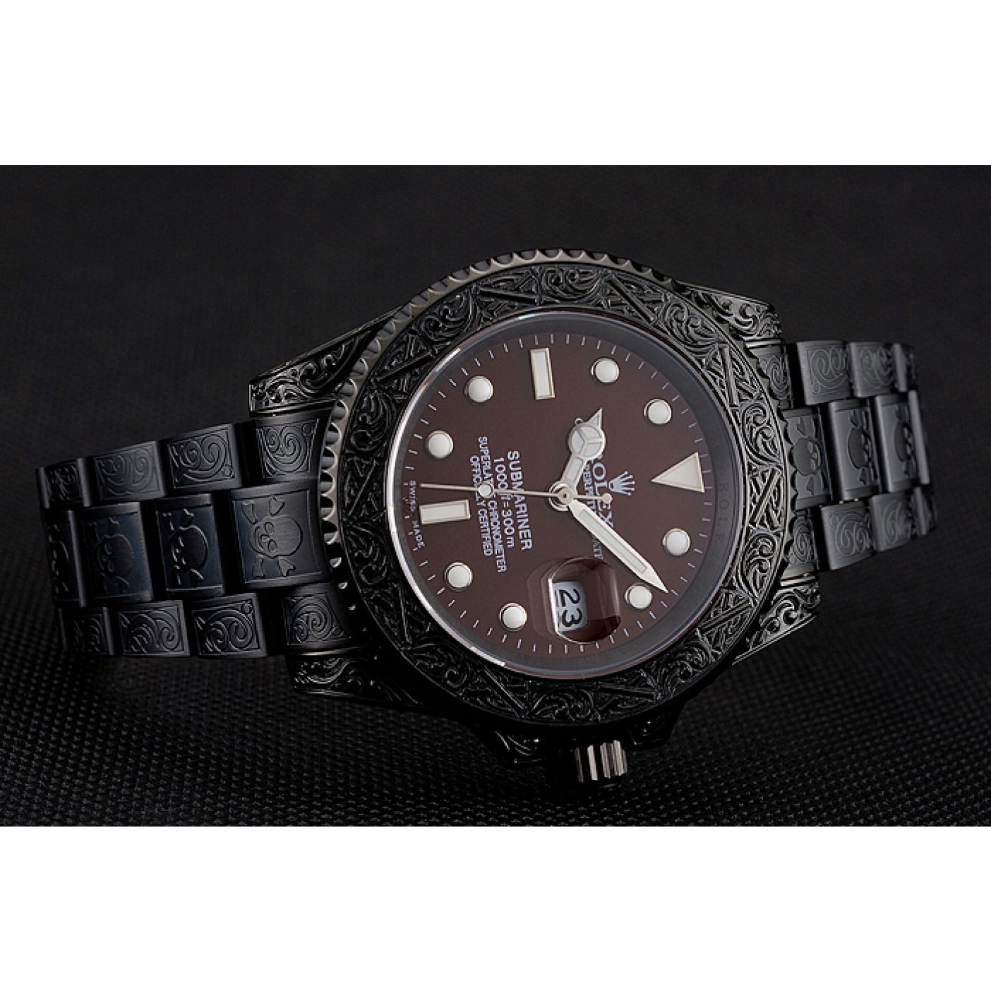 MiroTime Rolex Submariner Skull Limited Edition Brown Dial All Black Case And Bracelet 1454075
