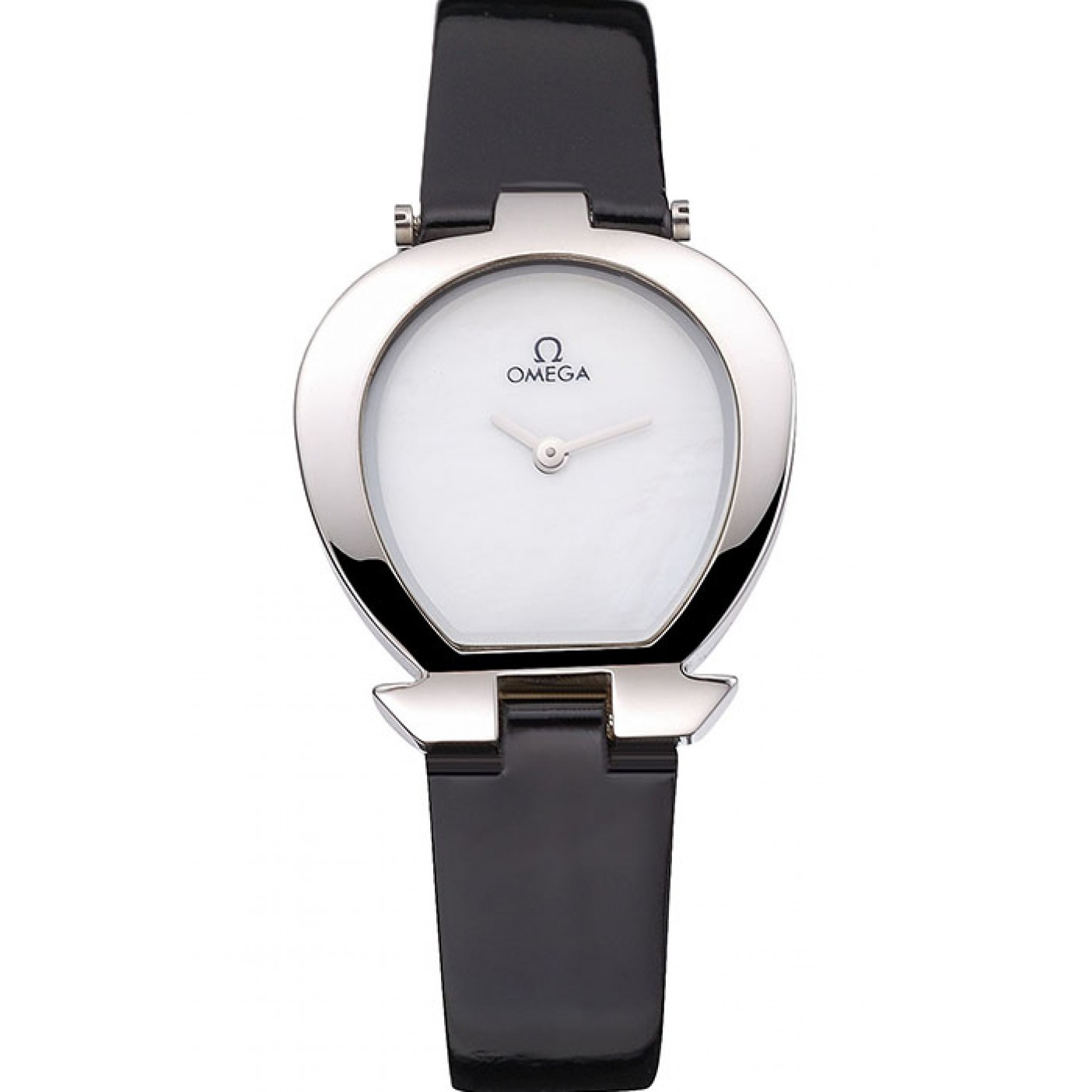 MiroTime Omega Ladies Watch White Dial Stainless Steel Case Black Leather Strap 622818