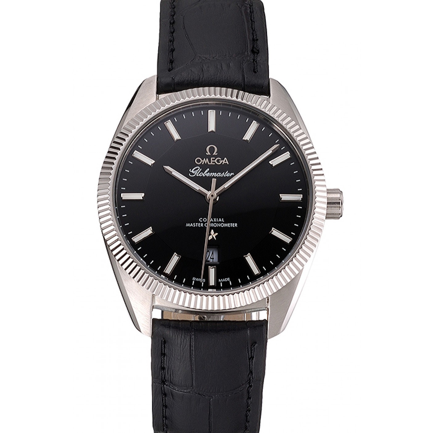 MiroTime Omega Globemaster Black Dial Stainless Steel Case Black Leather Strap