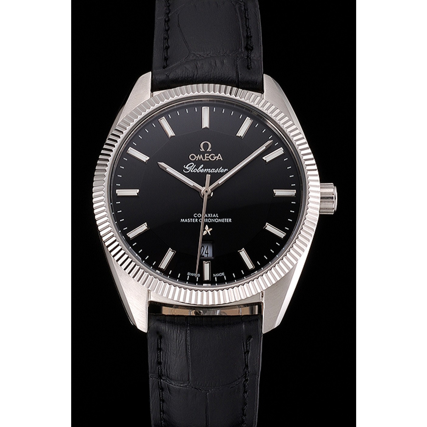 MiroTime Omega Globemaster Black Dial Stainless Steel Case Black Leather Strap