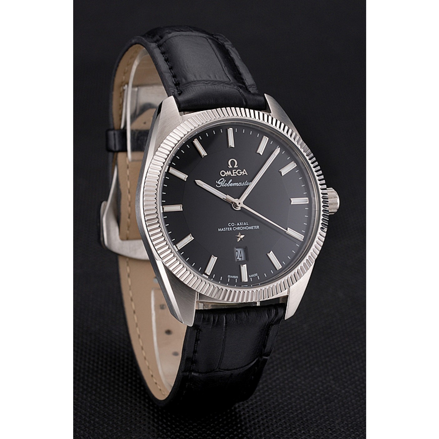 MiroTime Omega Globemaster Black Dial Stainless Steel Case Black Leather Strap