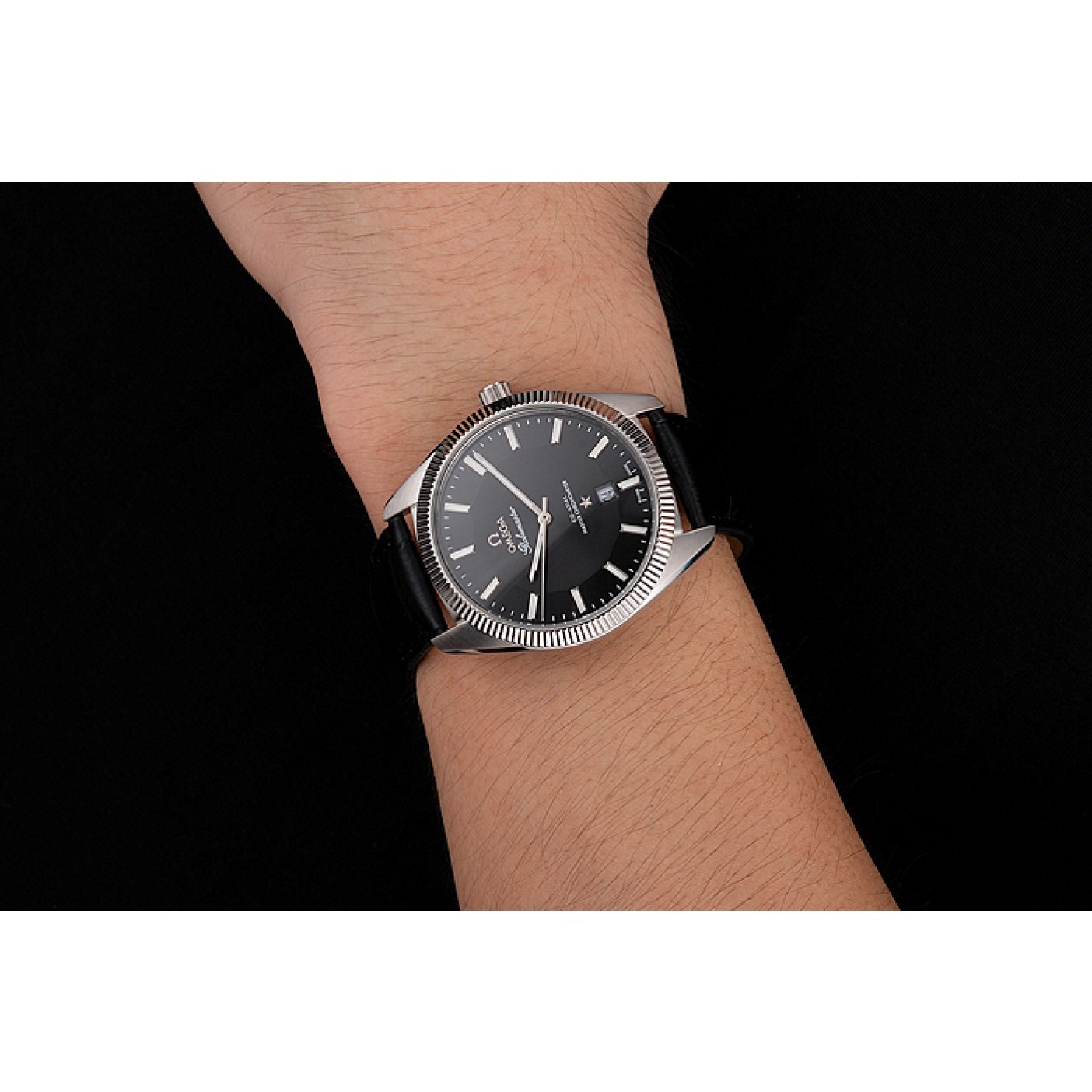 MiroTime Omega Globemaster Black Dial Stainless Steel Case Black Leather Strap