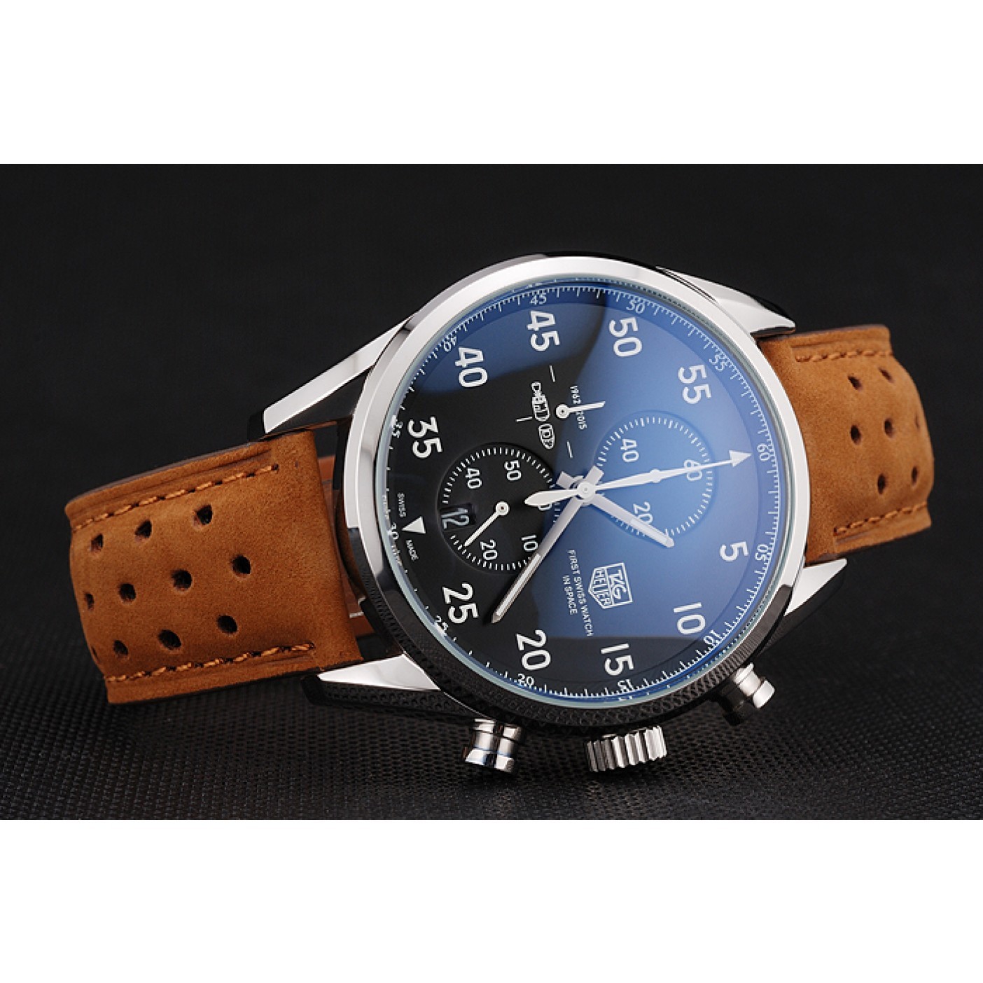 MiroTime Tag Heuer Carrera SpaceX Silver Bezel with Black Dial and Light Brown Leather Strap tag265 621536