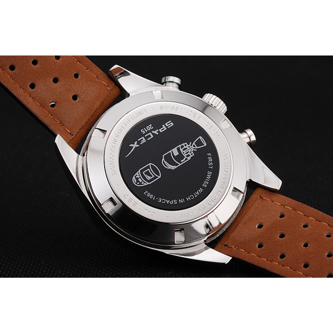 MiroTime Tag Heuer Carrera SpaceX Silver Bezel with Black Dial and Light Brown Leather Strap tag265 621536