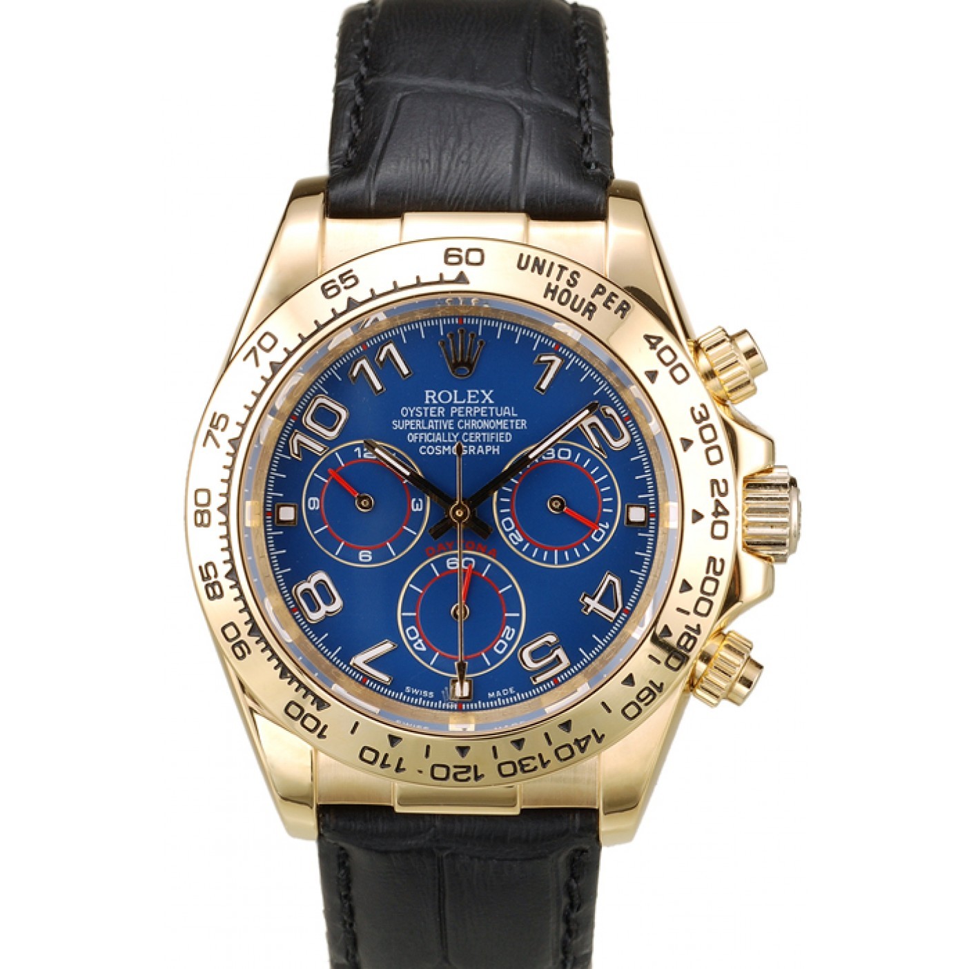 MiroTime Rolex Daytona Gold Case Blue Dial Black Leather Strap
