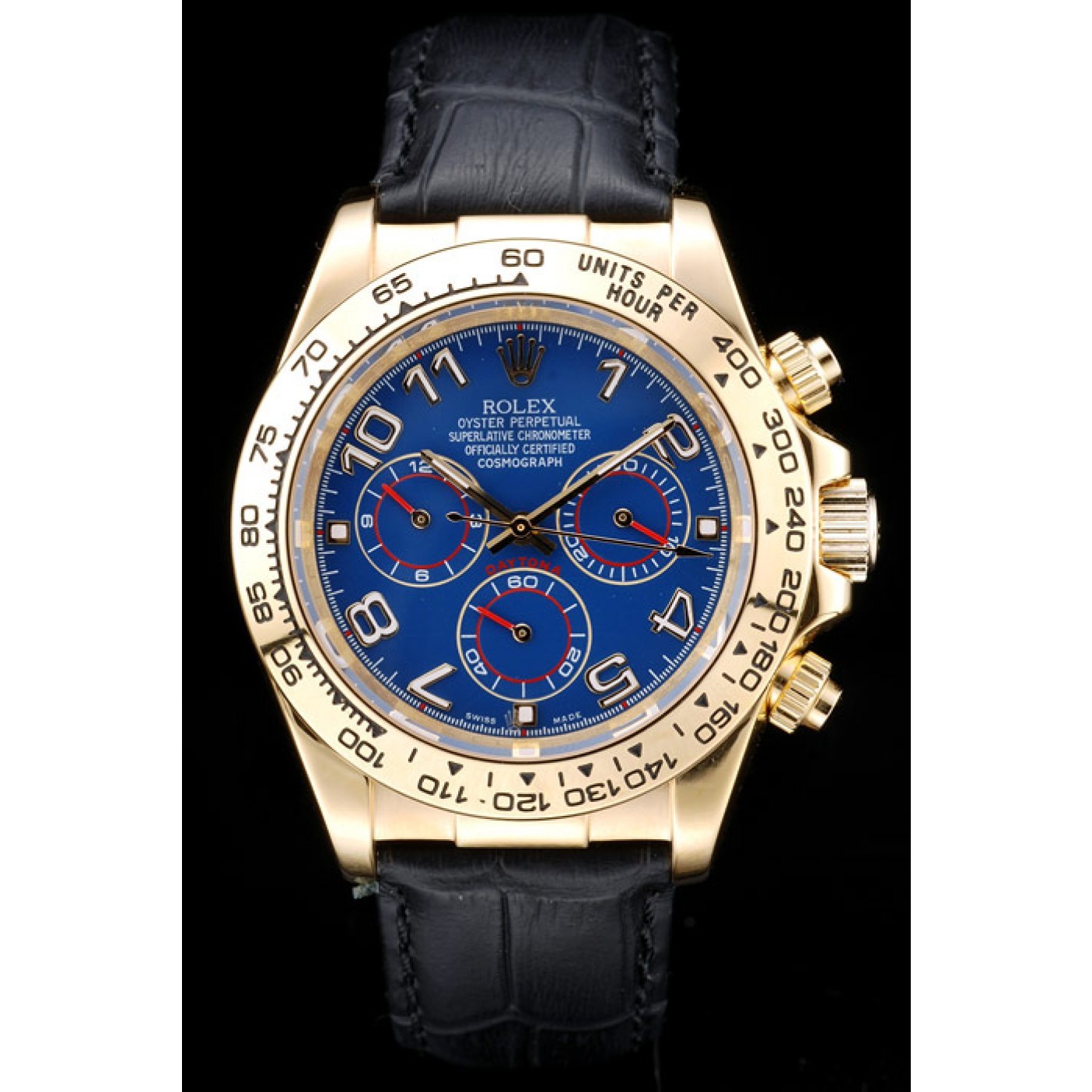 MiroTime Rolex Daytona Gold Case Blue Dial Black Leather Strap