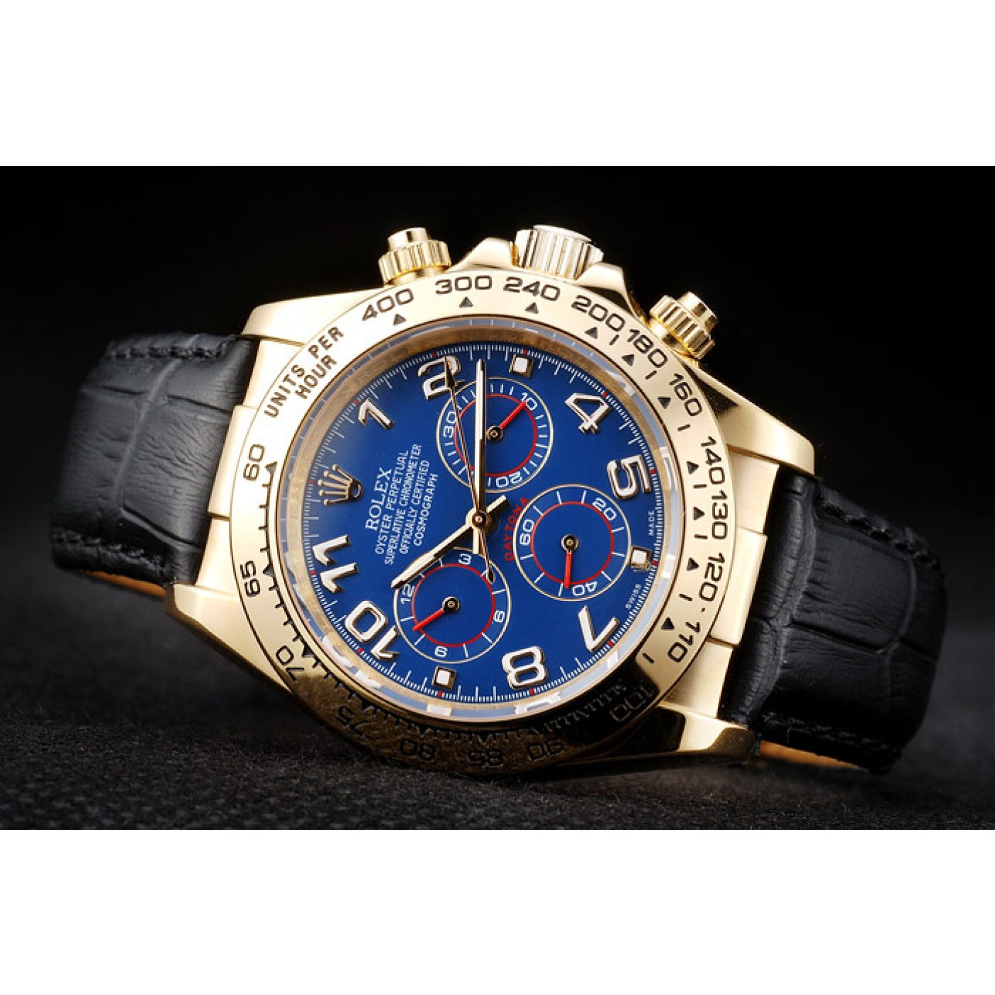 MiroTime Rolex Daytona Gold Case Blue Dial Black Leather Strap