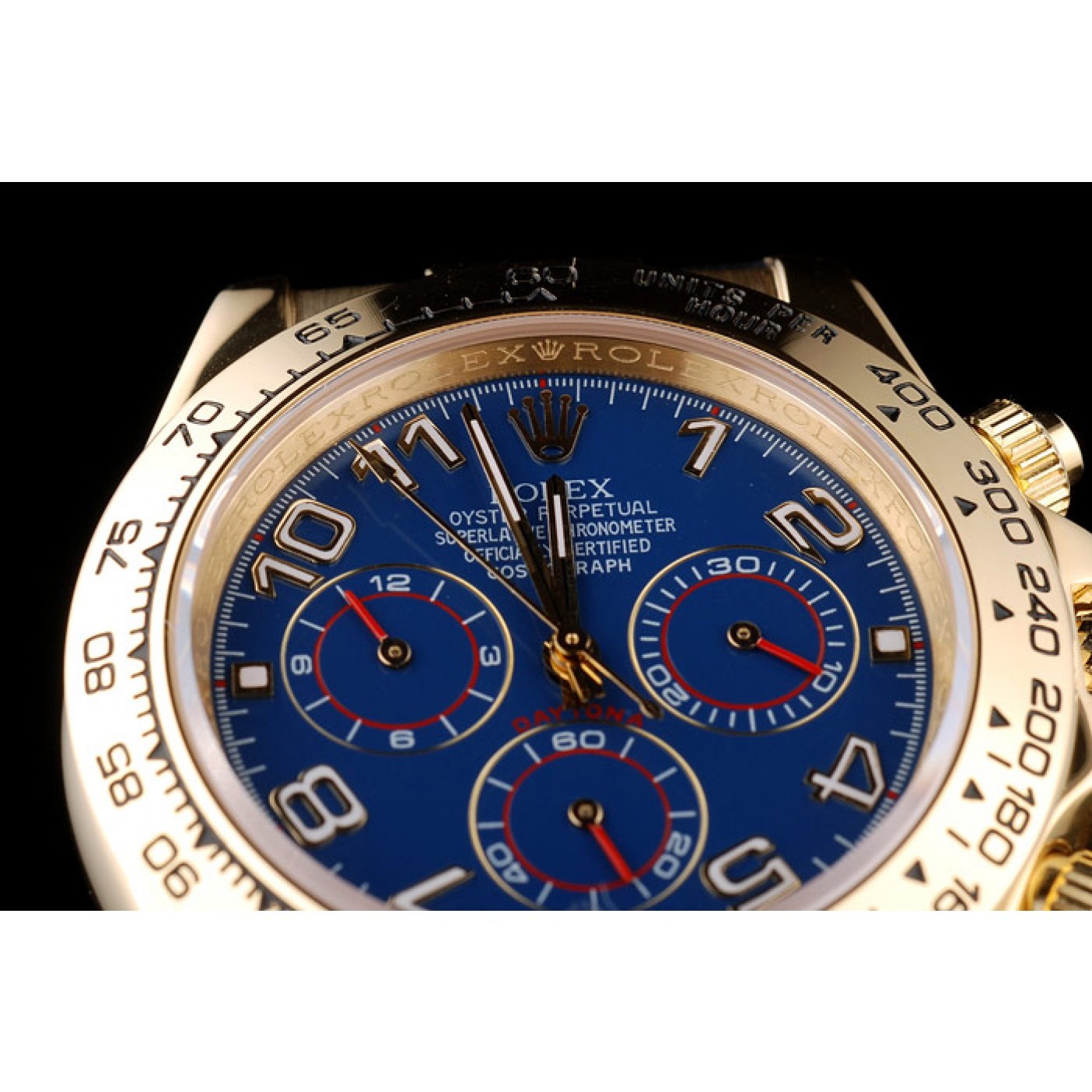 MiroTime Rolex Daytona Gold Case Blue Dial Black Leather Strap