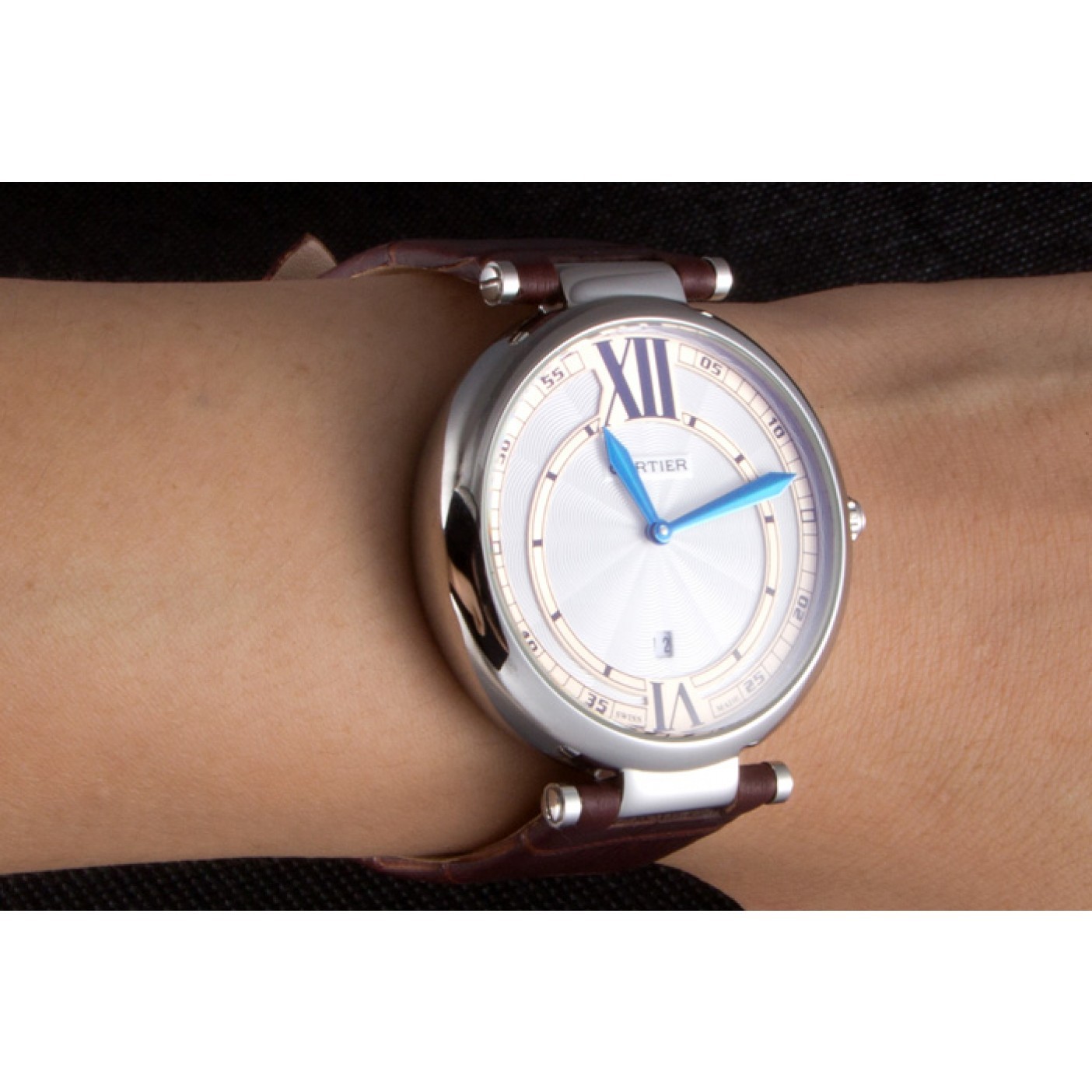 MiroTime Cartier Ballon Bleu Brown Leather Strap 621448