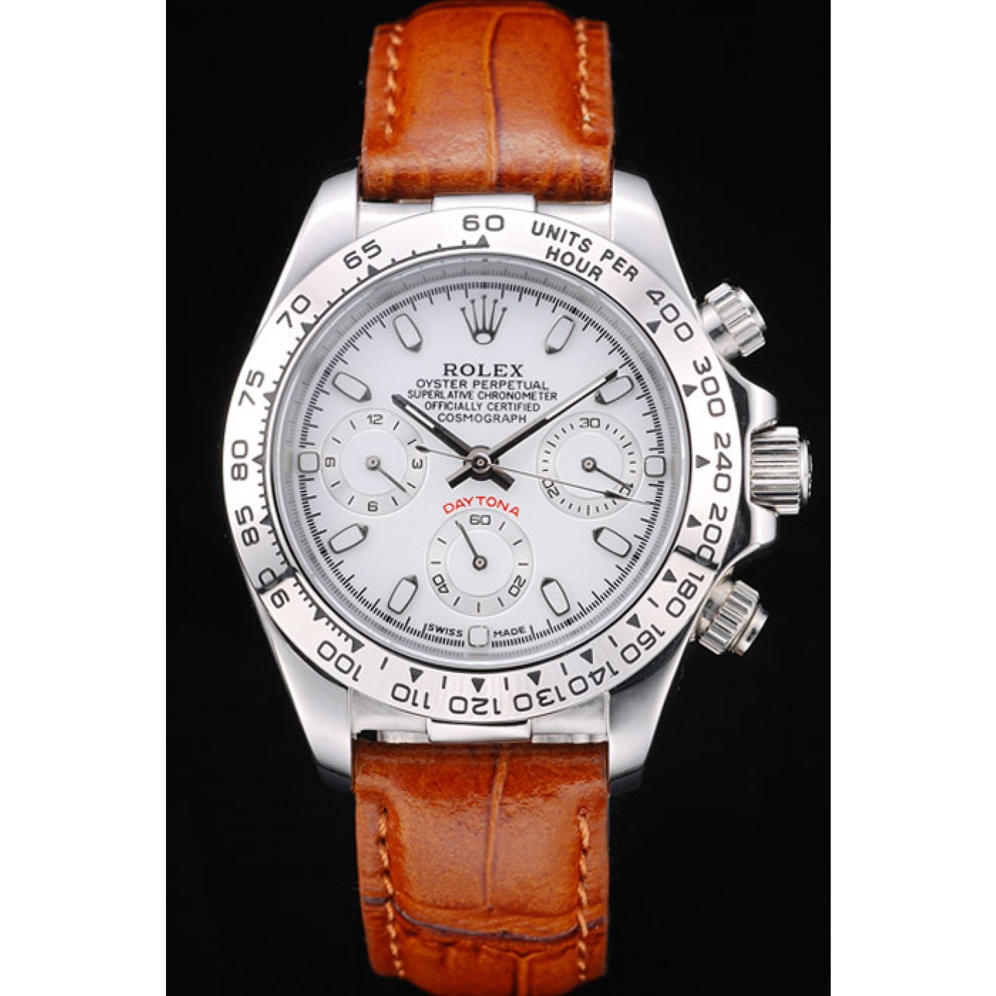 MiroTime Rolex Daytona Lady Stainless Steel Case White Dial Brown Leather Strap Tachymeter