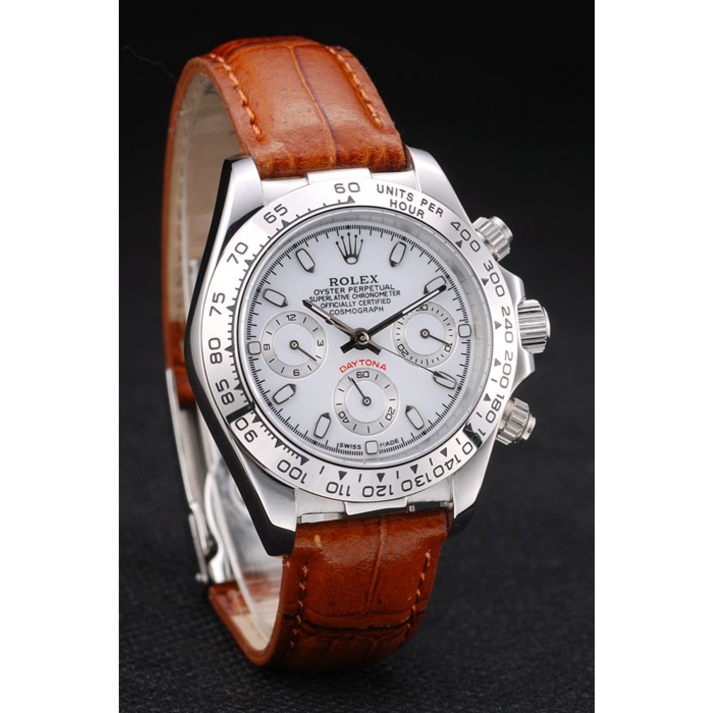 MiroTime Rolex Daytona Lady Stainless Steel Case White Dial Brown Leather Strap Tachymeter