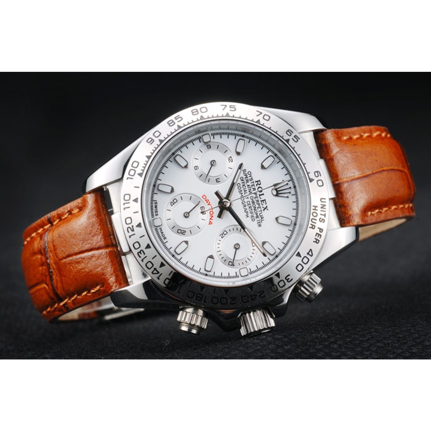 MiroTime Rolex Daytona Lady Stainless Steel Case White Dial Brown Leather Strap Tachymeter