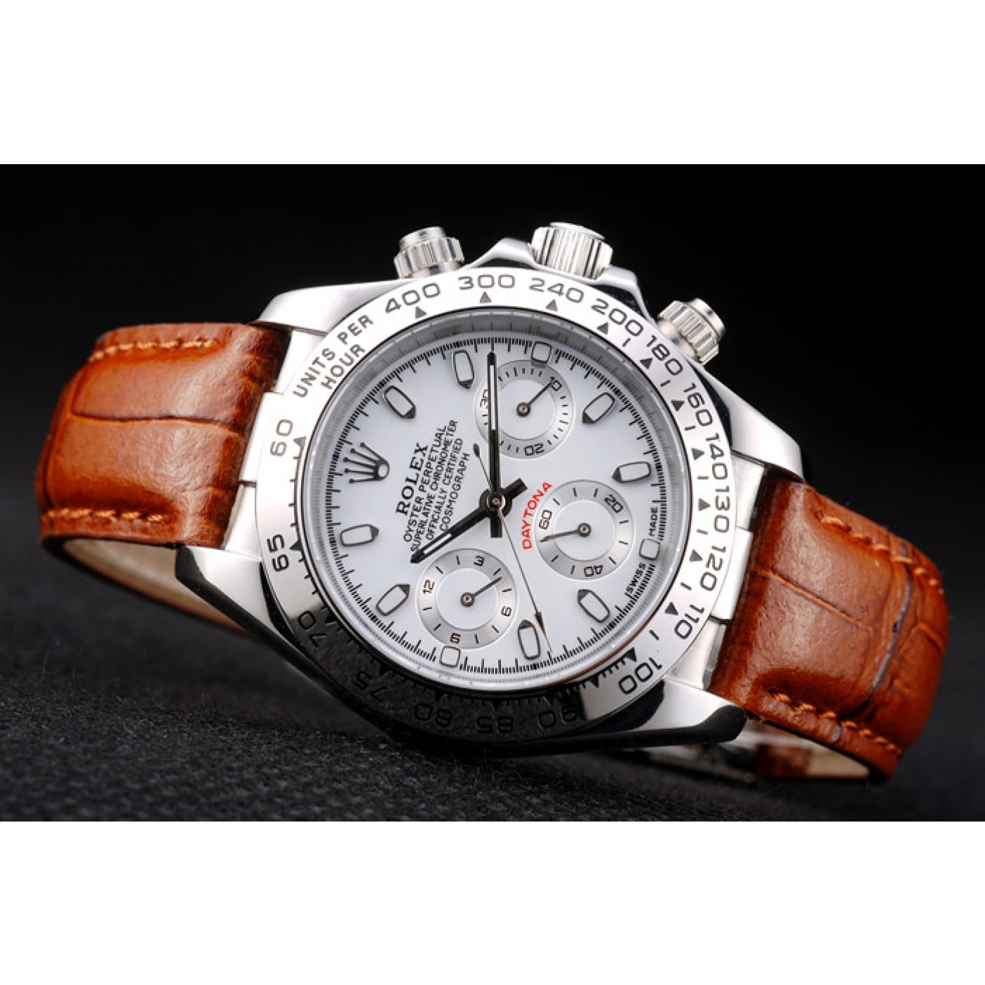 MiroTime Rolex Daytona Lady Stainless Steel Case White Dial Brown Leather Strap Tachymeter
