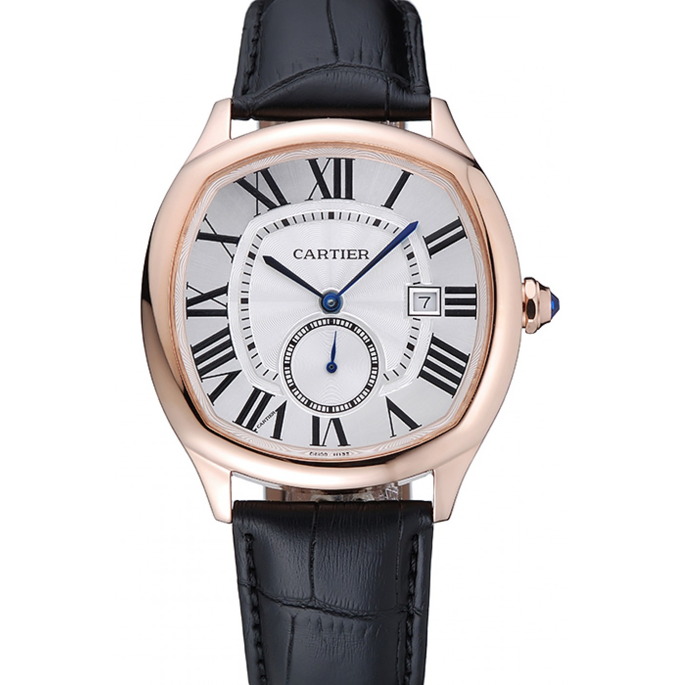 MiroTime Cartier Drive De Cartier White Dial Gold Case Black Leather Bracelet 1454212