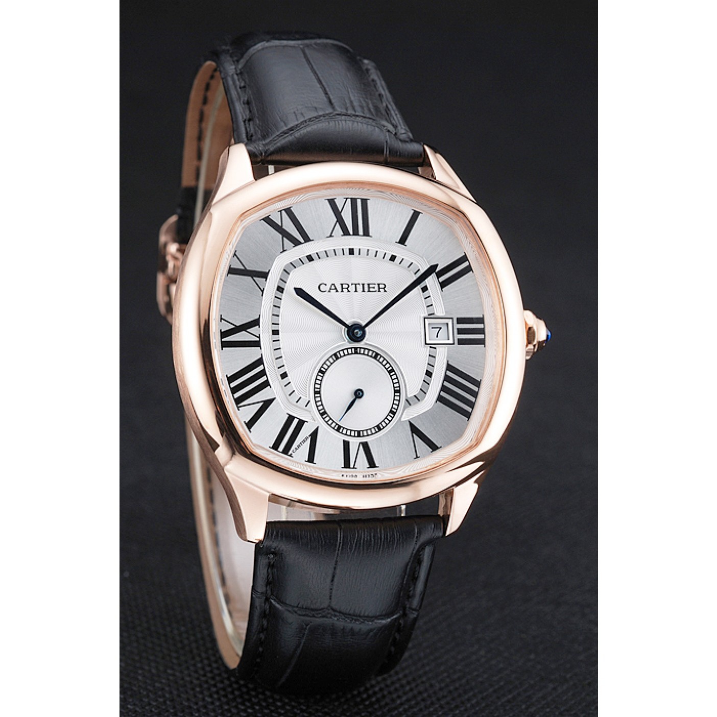 MiroTime Cartier Drive De Cartier White Dial Gold Case Black Leather Bracelet 1454212
