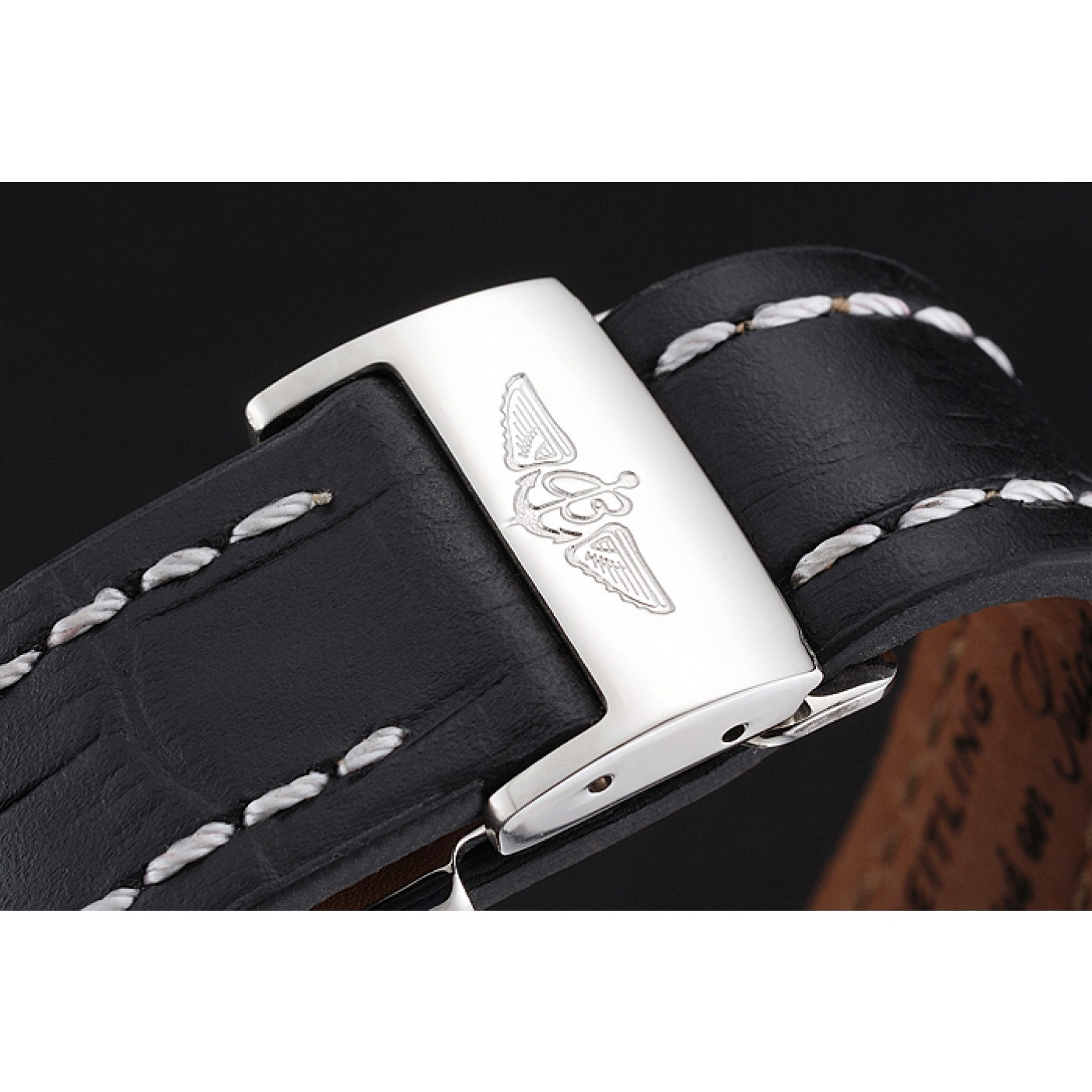MiroTime Swiss Breitling Navitimer Cosmonaute Black Dial Stainless Steel Case Black Leather Strap