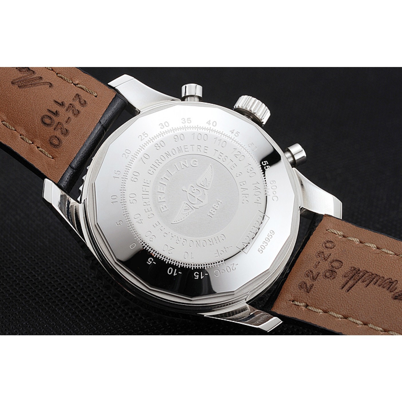 MiroTime Swiss Breitling Navitimer Cosmonaute Black Dial Stainless Steel Case Black Leather Strap