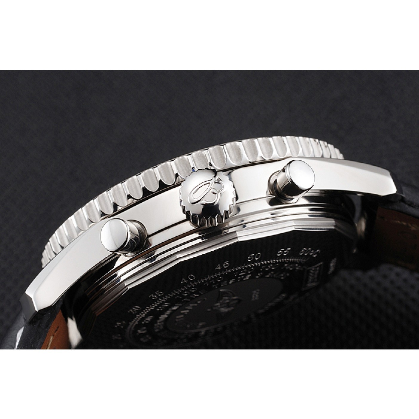 MiroTime Swiss Breitling Navitimer Cosmonaute Black Dial Stainless Steel Case Black Leather Strap