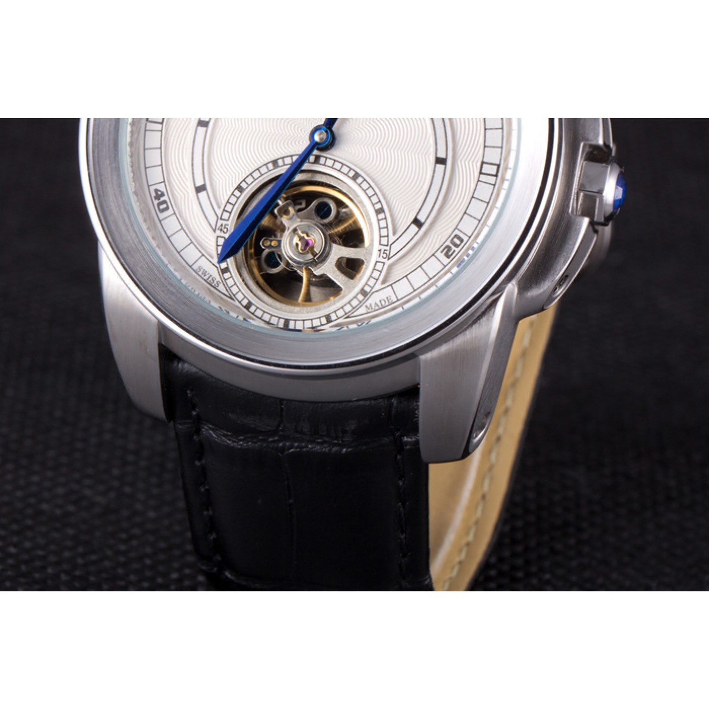 MiroTime Cartier Calibre Flying Tourbillon White Dial Stainless Steel Case Black Leather Bracelet