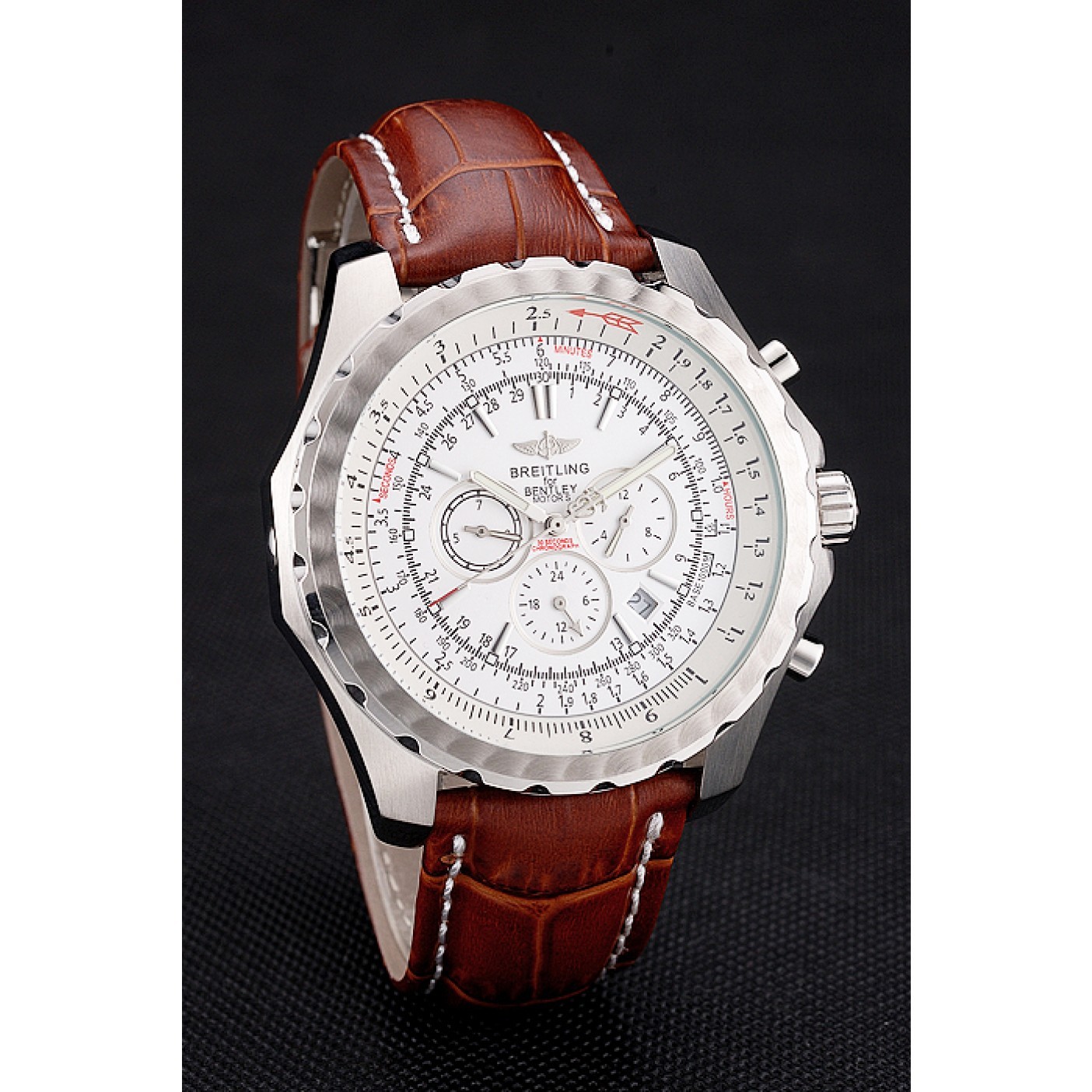 MiroTime Breitling Bentley Motors T Stainless Steel Case White Dial Brown Leather Bracelet 622234