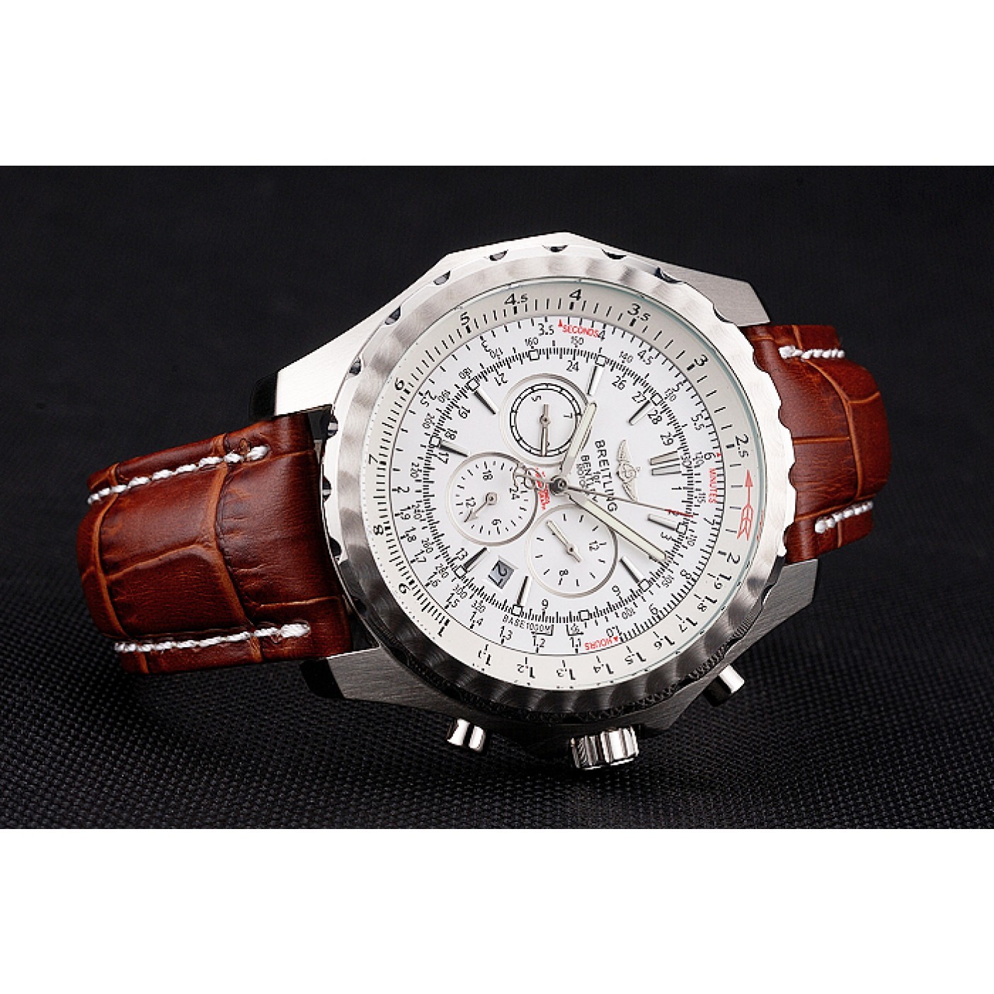 MiroTime Breitling Bentley Motors T Stainless Steel Case White Dial Brown Leather Bracelet 622234