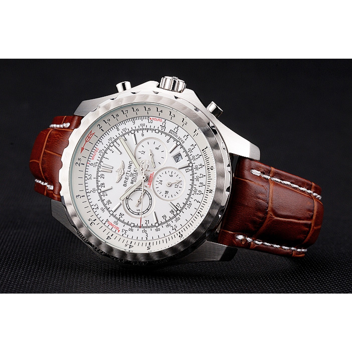 MiroTime Breitling Bentley Motors T Stainless Steel Case White Dial Brown Leather Bracelet 622234